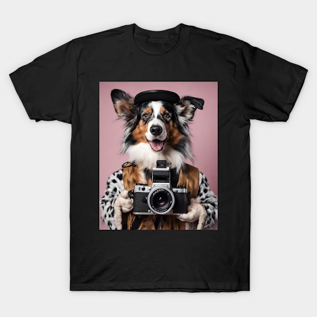 Bad AI photographer dog | Australian Shepherd T-Shirt T-Shirt by Rainbow Kin Wear